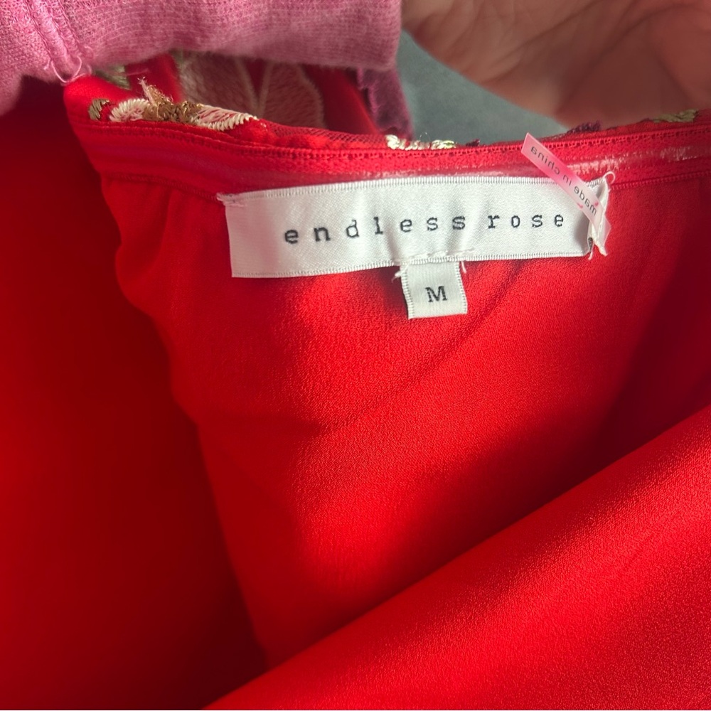 Endless Rose Floral Embroidered Flower Embellished Strapless Red Mini Dress S - Picture 9 of 11